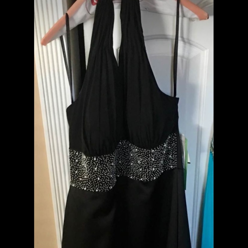 Nicole Miller Black Halter Gown w/ Pearl & Beading